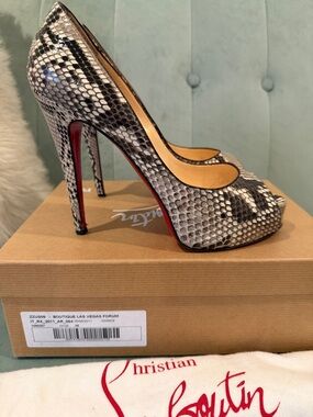 Christian Louboutin Black & White python Peep-Toe Pumps 39